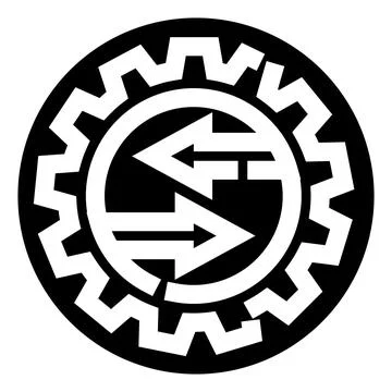 Gear cogwheel system with arrows exchanging data Stock Illustration