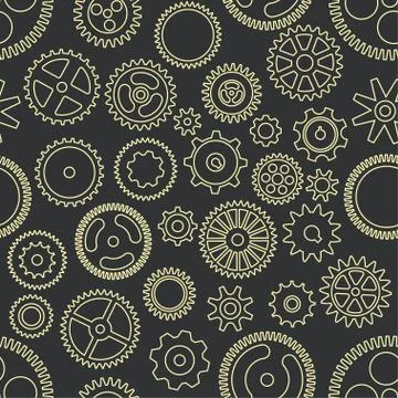 Gear cogwheels dark background. Vector seamless pattern Stock Illustration