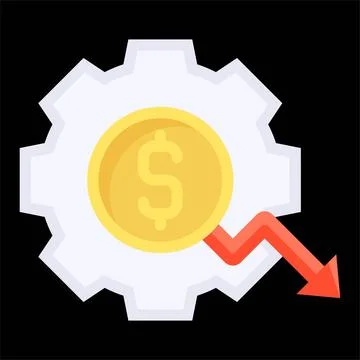 Gear with coin and decrease arrow icon, Bankruptcy related vector イラスト素材