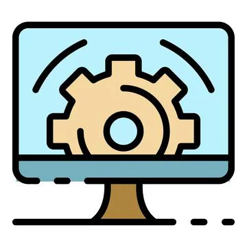 Gear on computer screen icon color outline vector Stock Illustration