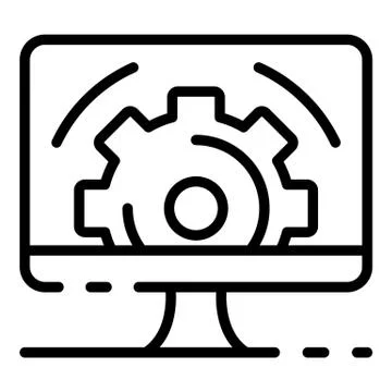 Gear on computer screen icon, outline style Illustrazione stock