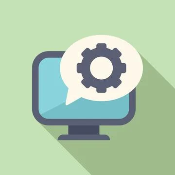 Gear computer support icon flat vector. Online tech volume Stock Illustration