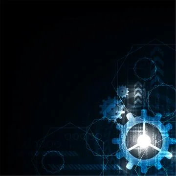 Gear in concept technology on a dark blue background. Stock Illustration