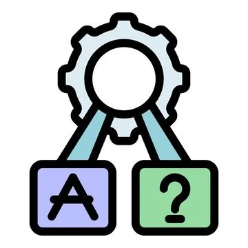 Gear connecting answer and question sign representing problem solving Stock Illustration