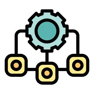 Gear connecting data blocks representing business process automation イラスト素材