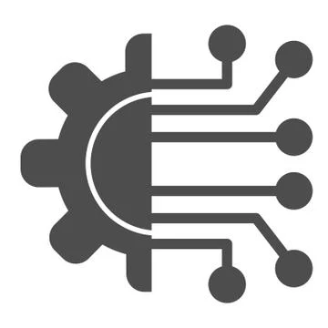 Gear connection solid icon. Gear with chip circuit, hardware or software symbol Ilustración de archivo