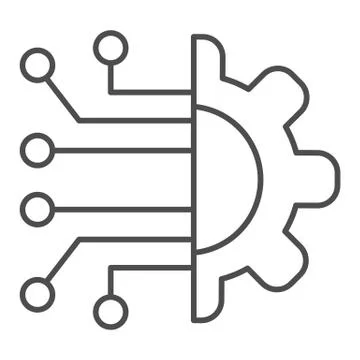 Gear connection thin line icon. Gear with chip circuit, hardware or software Stock Illustration