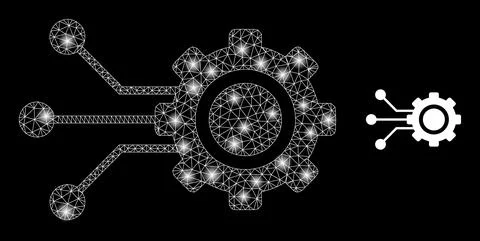 Gear Connectors Icon - Wire Frame Mesh with Light Spots Stock Illustration