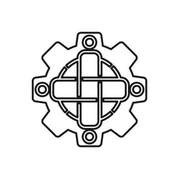 Gear cross Commitment Teamwork Together Outline Logo 스톡 일러스트