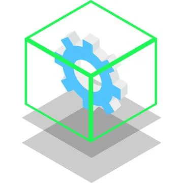 Gear in cube icon vector isolated on white Stock Illustration