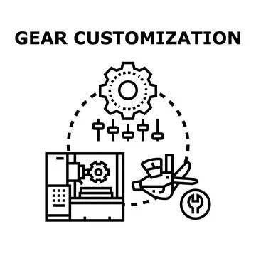 Gear customization concept showing engineering and manufacturing process Stock Illustration