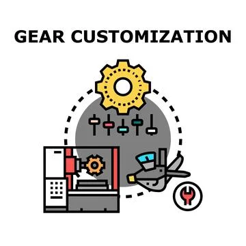 Gear customization concept showing engineering and manufacturing process Stock Illustration