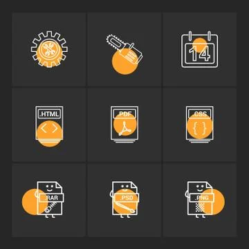 Gear , cutter , calender , html file , pdf file , css file , compressed file  Stock Illustration