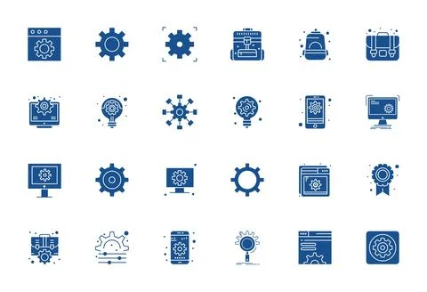 Gear Digital Vector Pack containing 24 Grid Fitted Filled 128x128 Icons Stock Illustration