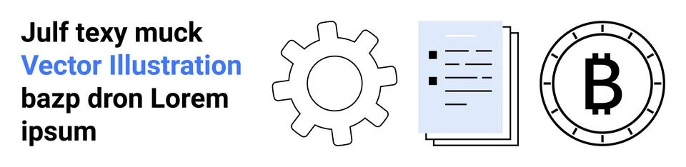 Gear, Document, and Bitcoin Symbol Representing Technology, Finance, and Di.. Illustrazione stock