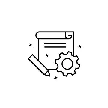 Gear document pen icon. Simple line, outline vector of project management icons Illustrazione stock