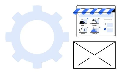 Gear, e-commerce shop interface with product images and shopping features, an Ilustração Stock