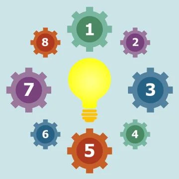 Gear elements template with bulb Stock Illustration