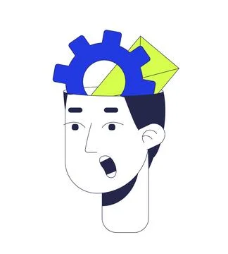 Gear envelope inside head overload man open mouth 2D linear vector avatar Illustrazione stock
