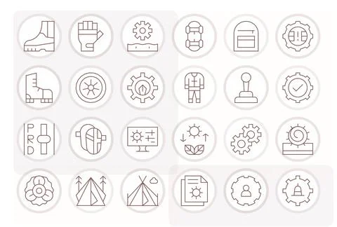 Gear Essential Vector Set including 24 PIXEL Perfect Thin Line 256x256 Icons Stock Illustration