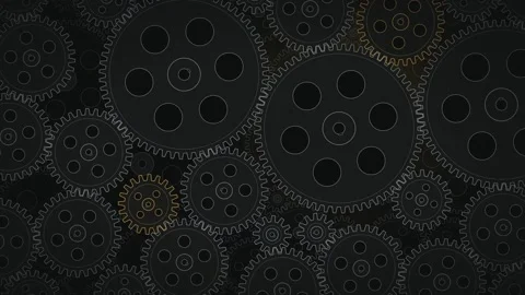Gear Field Cogwheel Grid Background Dark Metallic Industrial Technology Gold Stock Footage 348345185