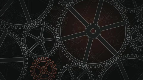 Gear Field Macro Industrial Cogs Turning Dark Metallic Background Silver Steel Stock-Footage 348345296