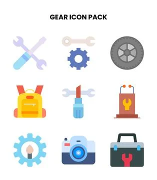 Gear Flat Collection Icons Pack Stock Illustration