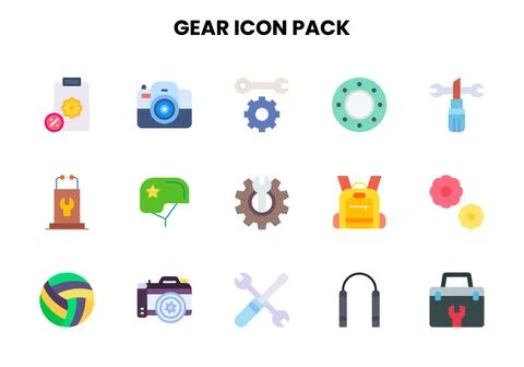 Gear Flat Collection Icons Pack Ilustração Stock