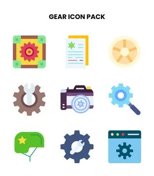 Gear Flat Collection Icons Pack Ilustração Stock