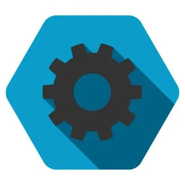 Gear Flat Hexagon Icon with Long Shadow 스톡 일러스트