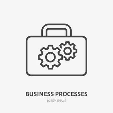 Gear flat line icon. Vector thin sign of cogwheel and suitcase, development イラスト素材