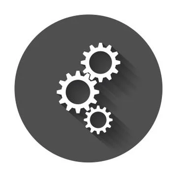 Gear flat vector icon. Gear with long shadow. Illustrazione stock