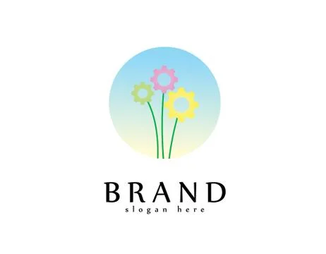 Gear flowers logo Stock Illustration