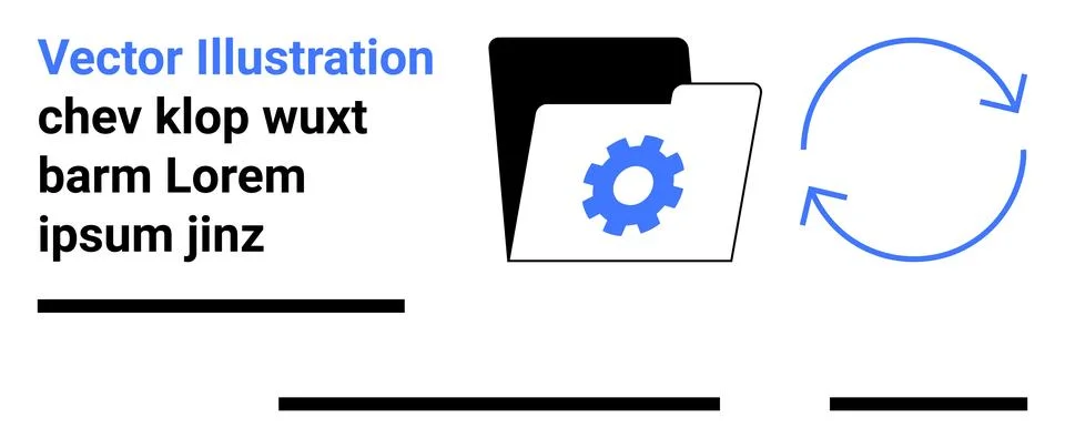 Gear Folder Icon with Blue Circular Arrows and Placeholder Text Elements Stock Illustration