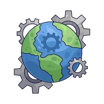 Gear with Globe illustration 스톡 일러스트