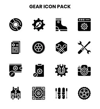 Gear Glyph Icons Pack Stock Illustration