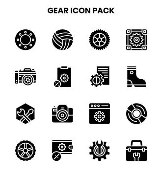 Gear Glyph Vector Icons Pack Stock Illustration