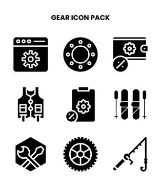 Gear Glyph Vector Icons Pack Stock Illustration