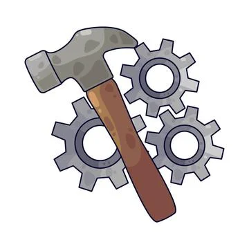 Gear with Hammer illustration 스톡 일러스트