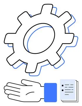 Gear, Hand, and Documents Representing Workflow Optimization and Efficient .. Illustrazione stock