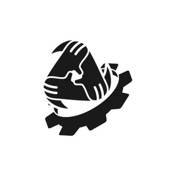 Gear Hand Triangle Commitment Teamwork Together Black Logo Stock Illustration