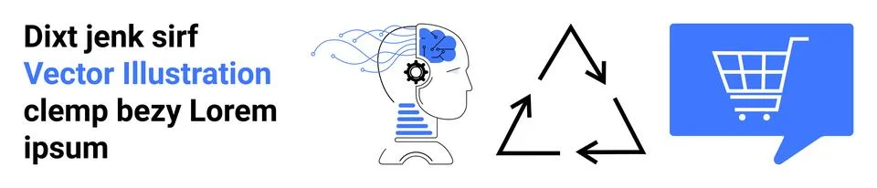 Gear-head human, interconnected neural network, recycling symbol, shopping ca Stock Illustration