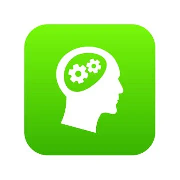 Gear in head icon digital green Illustrazione stock