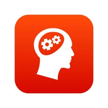 Gear in head icon digital red Illustrazione stock