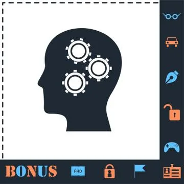 Gear head icon flat Stock Illustration