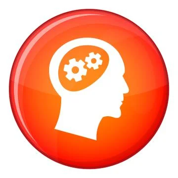 Gear in head icon, flat style Stock Illustration