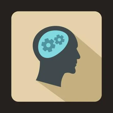 Gear in head icon, flat style 스톡 일러스트