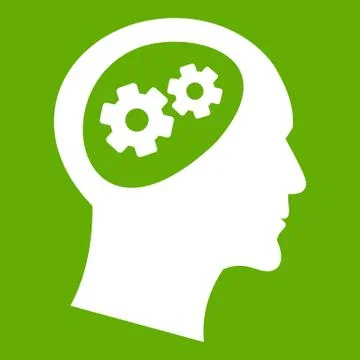 Gear in head icon green Stock Illustration