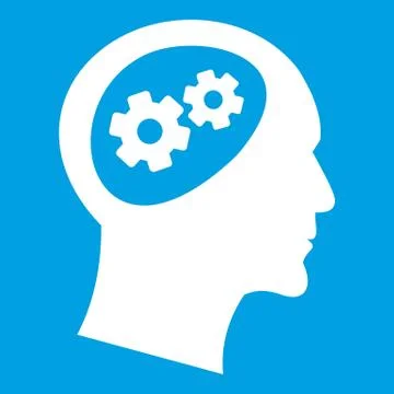 Gear in head icon white Stock Illustration