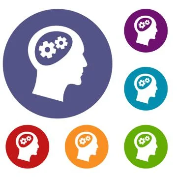 Gear in head icons set Illustrazione stock